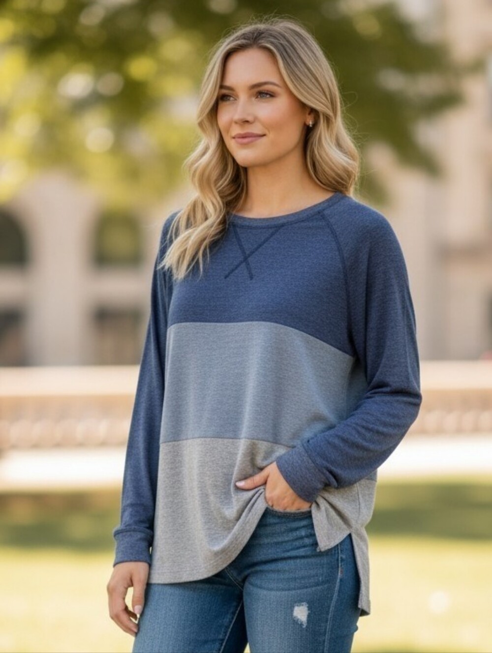 NWOT Sherosa  Colorblock Super Soft Long sleeve Top